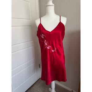 CALIFORNIA DYNASTY Size XL Spaghetti Strap Floral Dress Red Silky Vintage